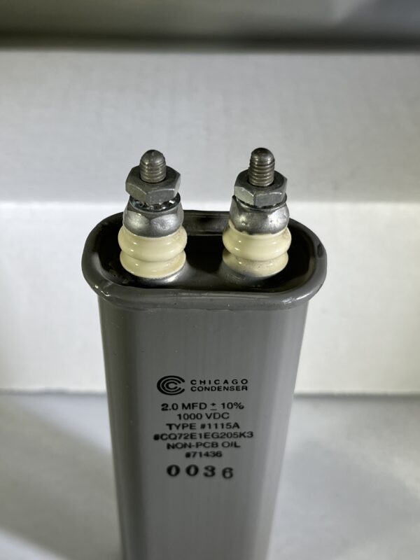 CP70E1EG205K3 (CQ72) High Voltage Capacitor 2.0 MFD 1000 VDC P/N 1115A Chicago Condenser Corp - Image 2