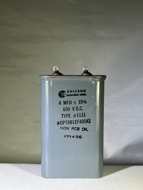 CP70B1EF405K1 (CQ72) High Voltage Capacitor 4 MFD 600 VDC P/N 1131 Chicago Condenser Corp