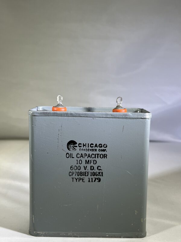 CP70B1EF106K1 (CQ72) High Voltage Capacitor 10 MFD 600 VDC P/N 1179 Manufactured Can Chicago Condenser Corp