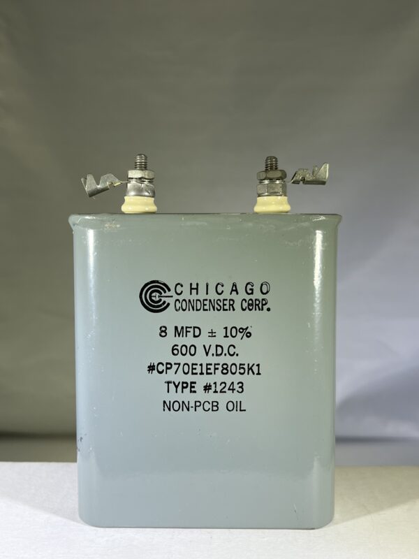 CP70E1EF805K1 (CQ72) High Voltage Capacitor 8 MFD 600 VDC P/N 1243 Chicago Condenser Corp