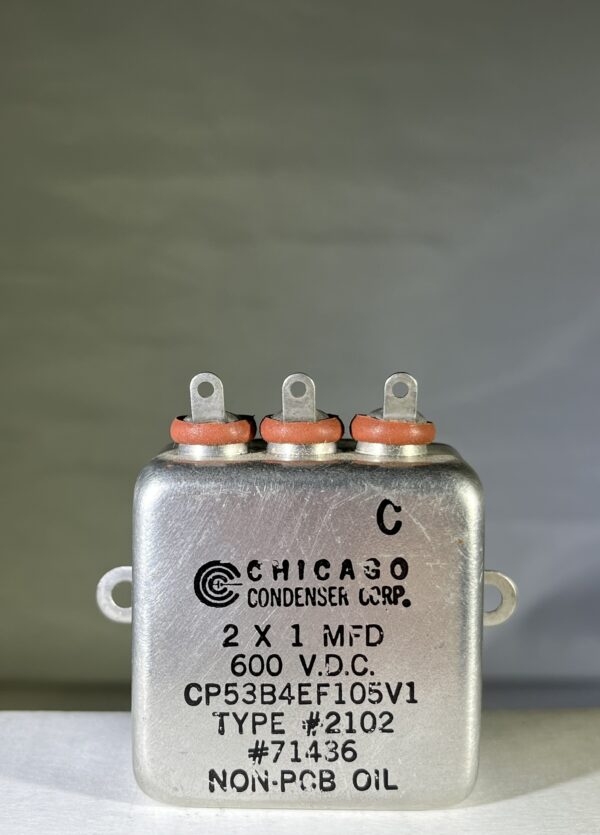 CP53B4EF105V1 High Voltage Capacitor 2 x 1 MFD 600 VDC P/N 2102 Chicago Condenser Corp