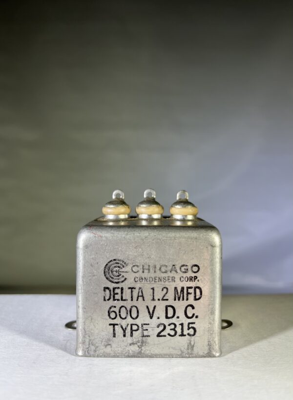 High Voltage Capacitor Delta 3 x 1.2 MFD 600 VDC P/N 2315 Chicago Condenser Corp