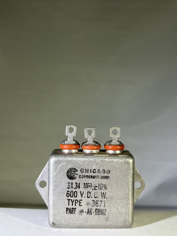 High Voltage Capacitor 3 x .34 MFD 600 VDCW P/N 3671 Chicago Condenser Corp
