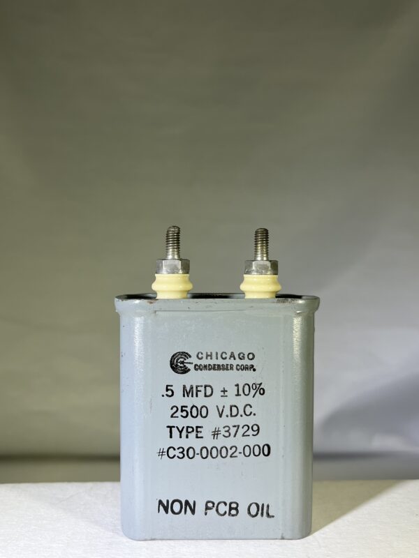 C30-0002-000 High Voltage Capacitor .5 MFD 2500 VDC P/N 3729 Chicago Condenser Corp