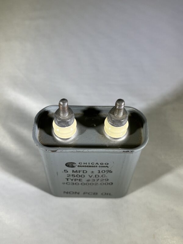 C30-0002-000 High Voltage Capacitor .5 MFD 2500 VDC P/N 3729 Chicago Condenser Corp - Image 2