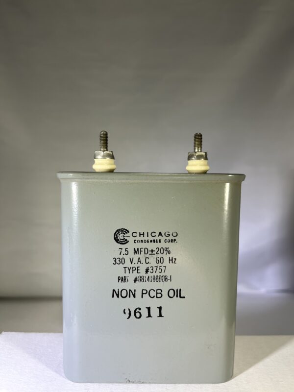 #8814100008-1 High Voltage Capacitor 7.5 MFD 330 VAC P/N 3757 Chicago Condenser Corp