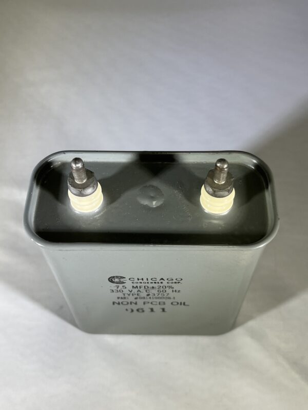 #8814100008-1 High Voltage Capacitor 7.5 MFD 330 VAC P/N 3757 Chicago Condenser Corp - Image 2
