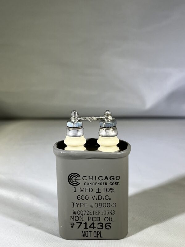 CQ72E1EF105K3 High Voltage Capacitor 1 MFD 600 VDC P/N 3800-3 Chicago Condenser Corp