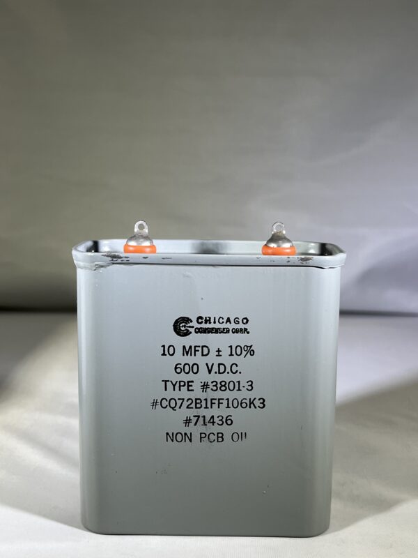 CQ72B1FF106K3 High Voltage Capacitor 10 MFD 600 VDC P/N 3801-3 Chicago Condenser Corp