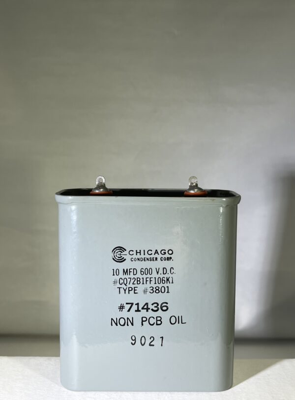 High Voltage Capacitor 10 MFD 600 VDC P/N 3801 Chicago Condenser Corp