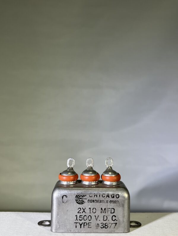 High Voltage Capacitor 2 x .10 MFD 1500 VDC P/N 3877 Chicago Condenser Corp