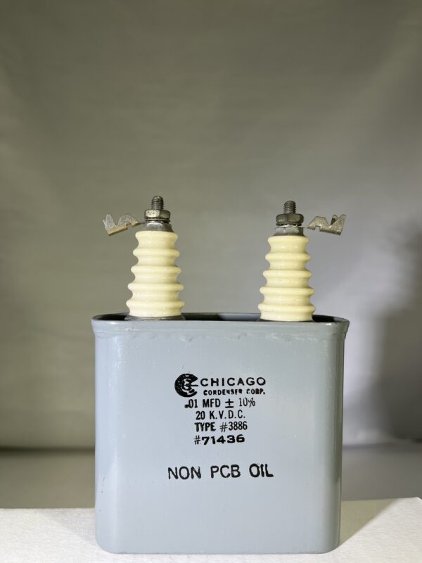 High Voltage Capacitor .01 MFD 20000 VDC P/N 3886 Chicago Condenser Corp