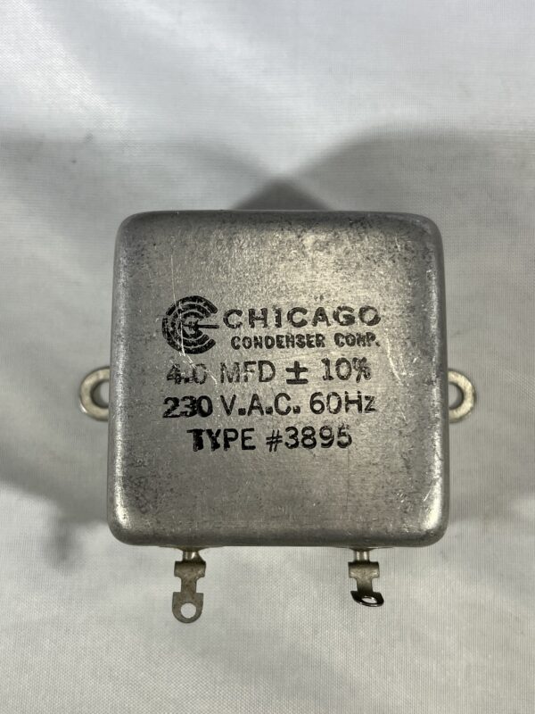 High Voltage Capacitor 4.0 MFD 230 VAC P/N 3895 Chicago Condenser Corp