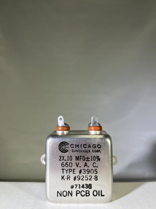 K-R 9252-8 High Voltage Capacitor 2 x .10 MFD 660 VAC P/N 3905 Chicago Condenser Corp