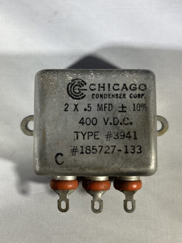 185727-133 High Voltage Capacitor 2 x .5 MFD 400 VDC P/N 3941 Chicago Condenser Corp - Image 3