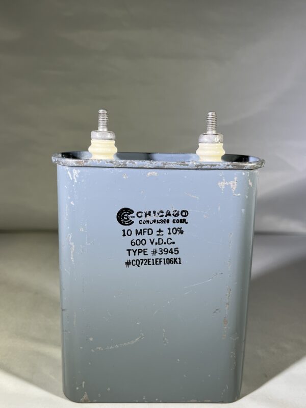 CQ72E1EF106K1 High Voltage Capacitor 10 MFD 600 VDC P/N 3945 Chicago Condenser Corp