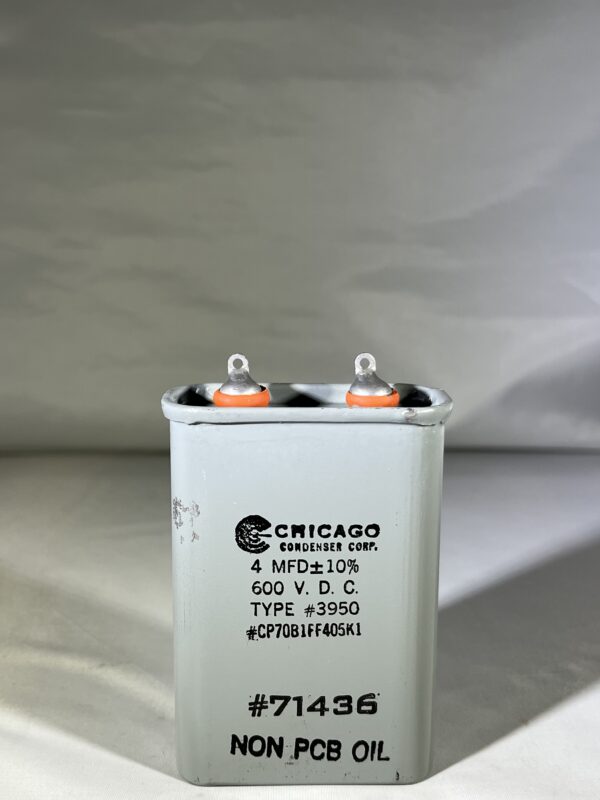 CP70B1FF405K1 (CQ72) High Voltage Capacitor 4 MFD 600 VDC P/N 3950 Chicago Condenser Corp