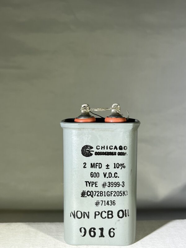 CQ72B1GF205K3 High Voltage Capacitor 2 MFD 600 VDC P/N 3999-3 Chicago Condenser Corp
