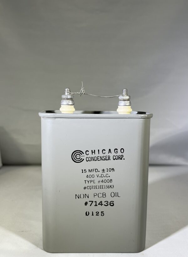 CQ72E1EE156K3 High Voltage Capacitor 15 MFD 900 VDC P/N 4008 Chicago Condenser Corp