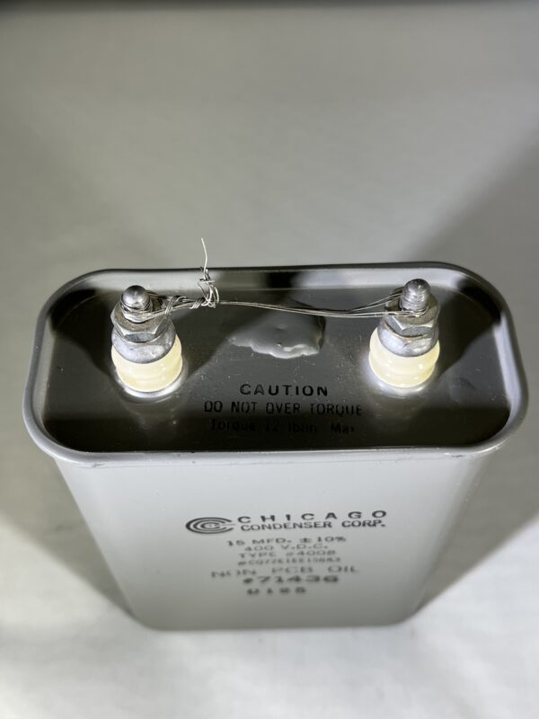 CQ72E1EE156K3 High Voltage Capacitor 15 MFD 900 VDC P/N 4008 Chicago Condenser Corp - Image 2