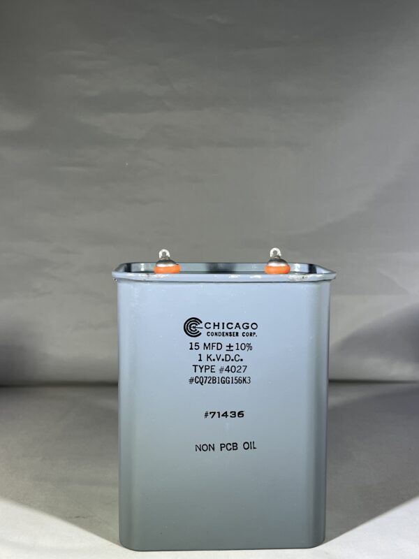 CQ72B1GG156K3 High Voltage Capacitor 15 MFD 1000 VDC P/N 4027 Chicago Condenser Corp
