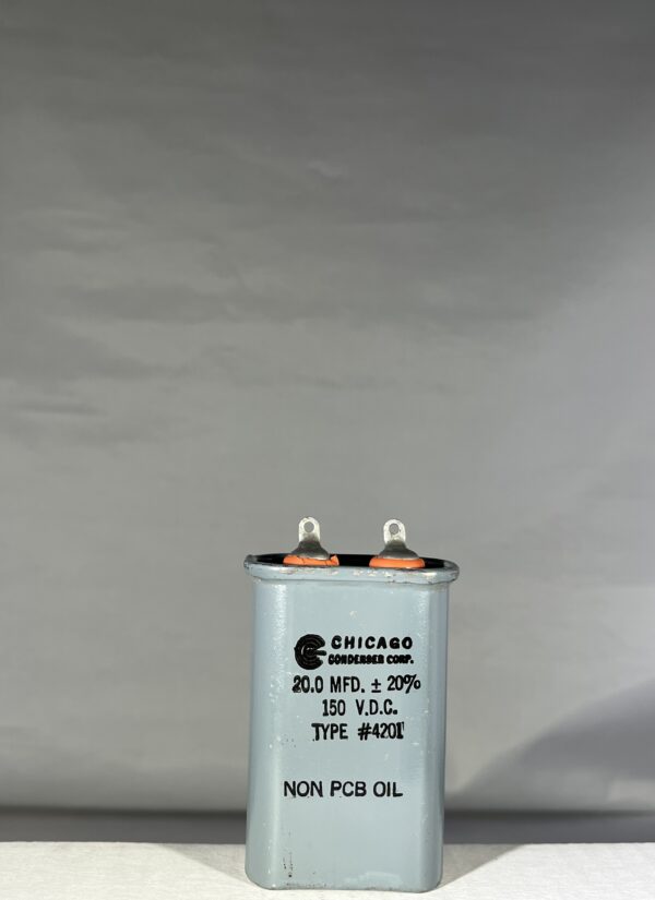 High Voltage Capacitor 20 MFD 150 VDC P/N 4201 Chicago Condenser Corp
