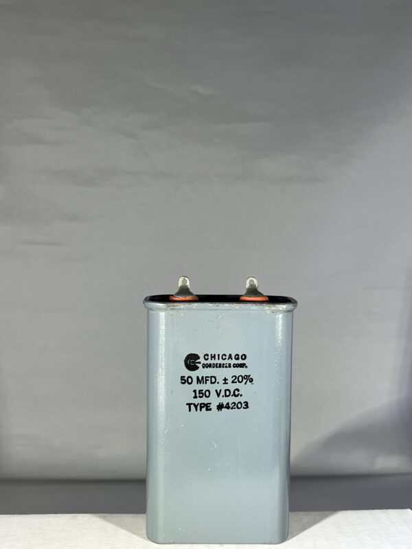 High Voltage Capacitor 50 MFD 150 VDC P/N 4203 Chicago Condenser Corp