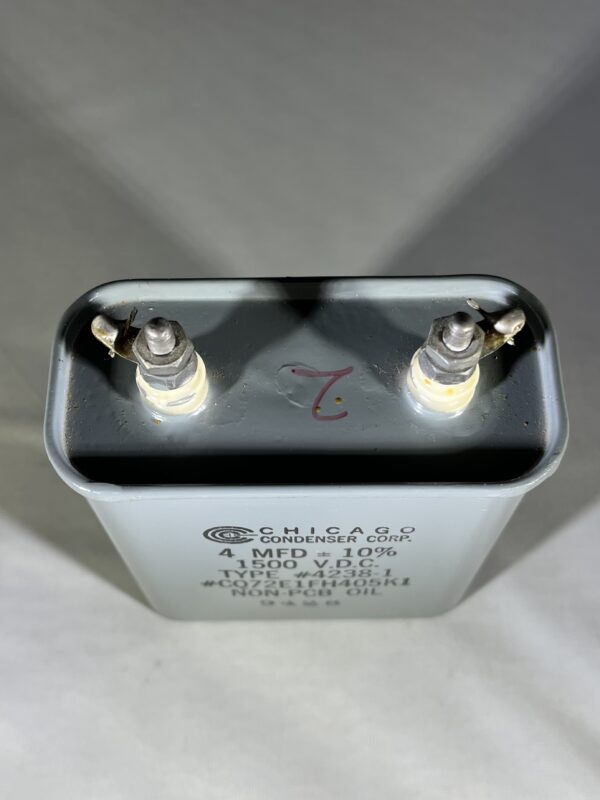 CQ72E1FH405K1 High Voltage Capacitor 4 MFD 1500 VDC P/N 4238-1 Chicago Condenser Corp - Image 2