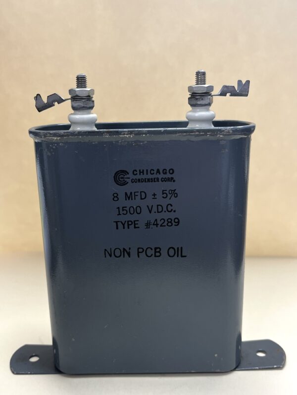 High Voltage Capacitor 8 MFD 1500 VDC P/N 4289 Chicago Condenser Corp