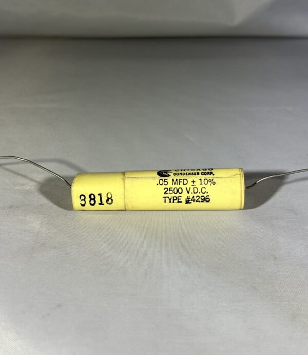 High Voltage Capacitor .05 MFD 2500 VDC P/N 4296 Chicago Condenser Corp
