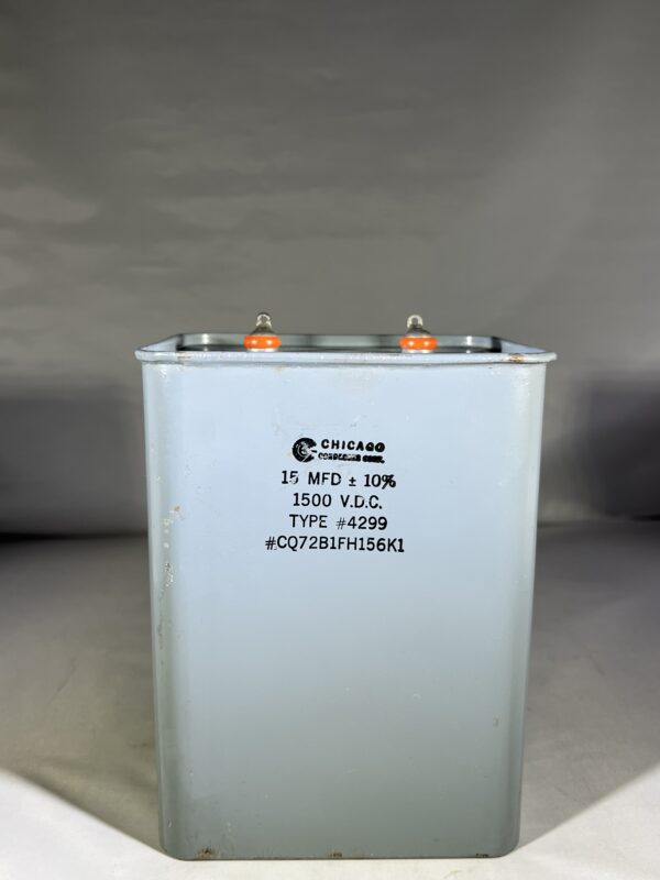 CQ72B1FH156K1 High Voltage Capacitor 15 MFD 1500 VDC P/N 4299 Chicago Condenser Corp