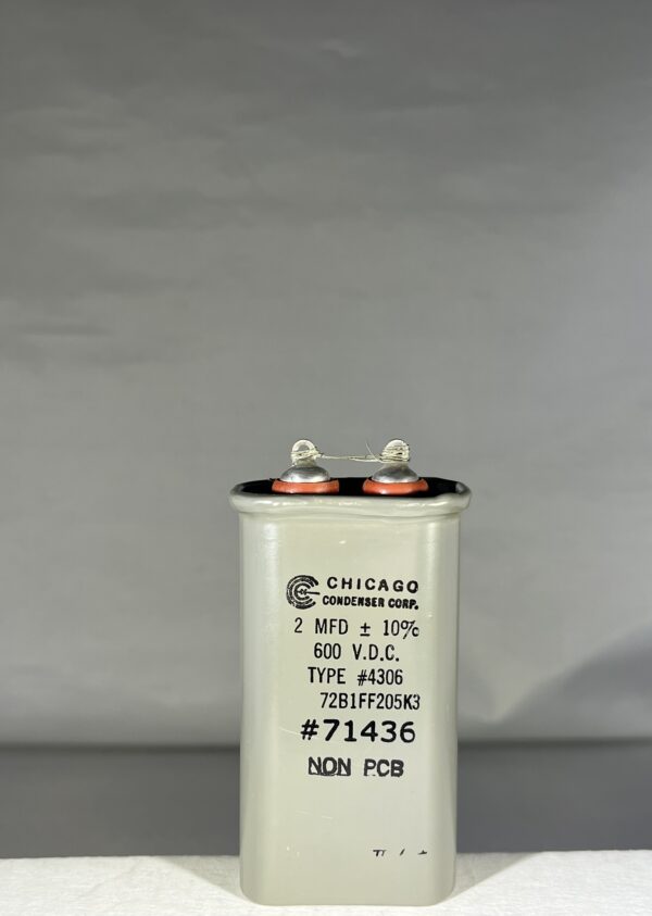 72B1FF205K3 High Voltage Capacitor 2 MFD 600 VDC P/N 4306 Chicago Condenser Corp
