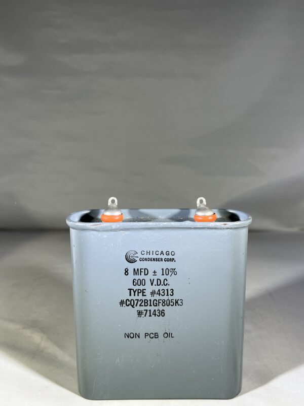 CQ72B1GF805K3 High Voltage Capacitor 8 MFD 600 VDC P/N 4313 Chicago Condenser Corp