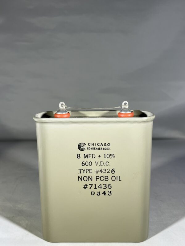 High Voltage Capacitor 8 MFD 600 VDC P/N 4326 Chicago Condenser Corp