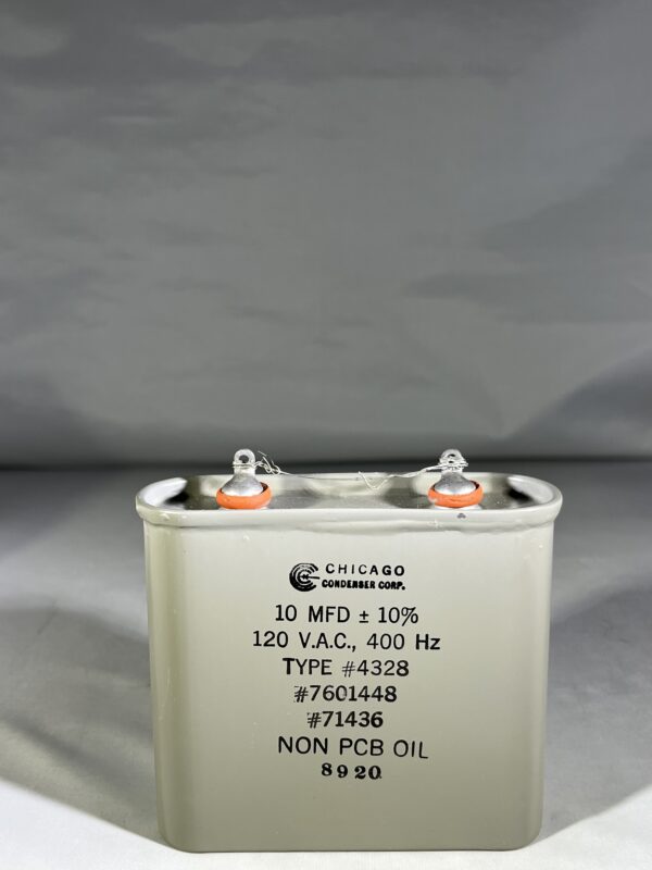 7601448 High Voltage Capacitor 10 MFD 120 VAC P/N 4328 Chicago Condenser Corp