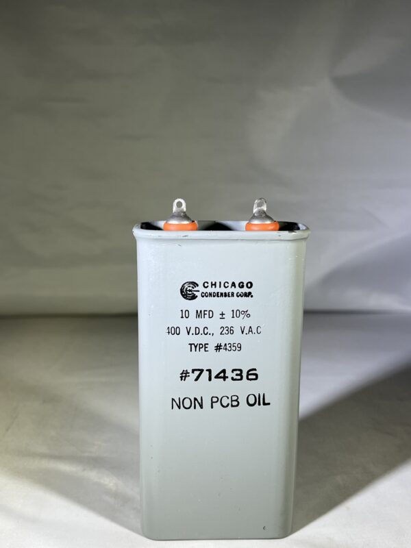 High Voltage Capacitor 10 MFD 236 VAC 400 VDC P/N 4359 Chicago Condenser Corp