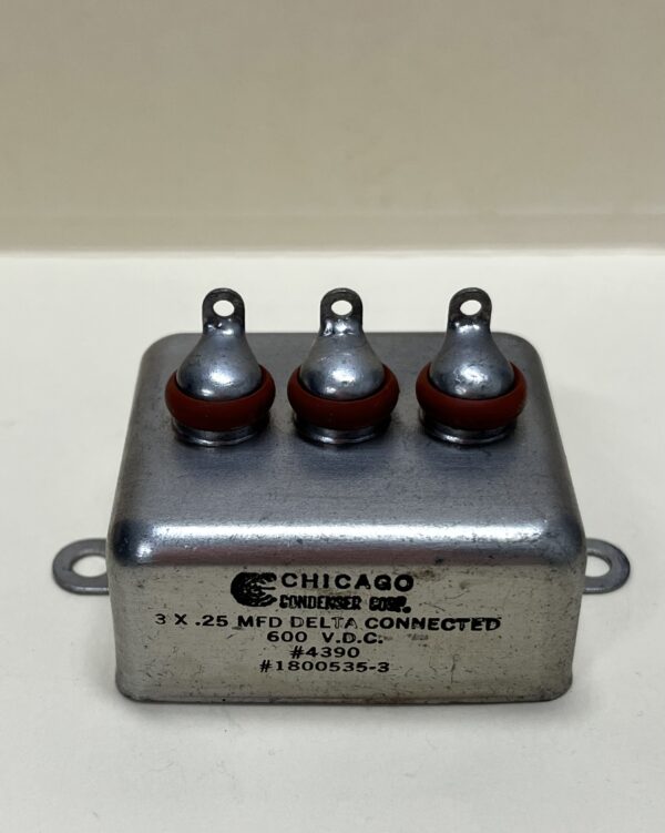1800535-3 High Voltage Capacitor Delta Connected 3 x .25 MFD 600 VDC P/N 4390 Chicago Condenser Corp