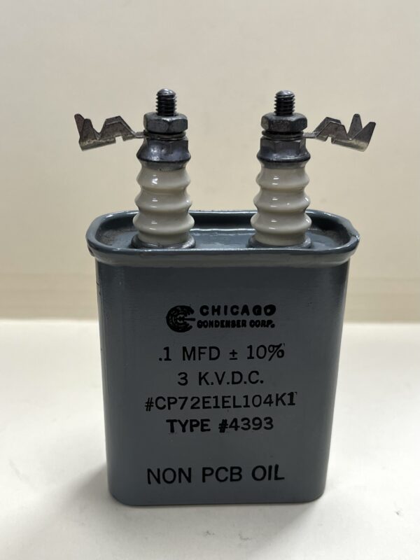 High Voltage Capacitor .1 MFD 3000 VDC P/N 4393 Chicago Condenser Corp
