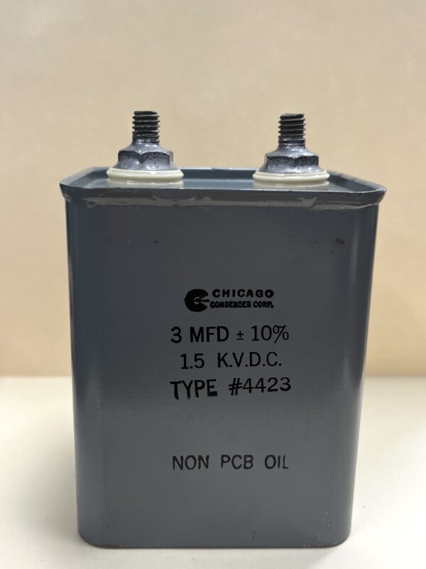 High Voltage Capacitor 3 MFD 1500 VDC P/N 4423 Chicago Condenser Corp