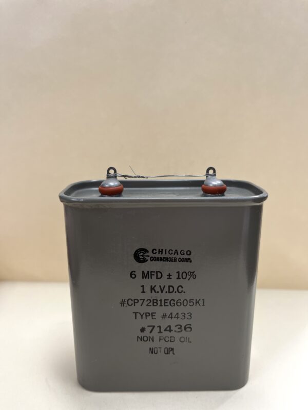 CP72EB1EG605K1 High Voltage Capacitor 6 MFD 1000 VDC P/N 4433 Chicago Condenser Corp