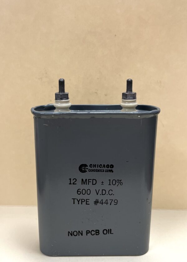 High Voltage Capacitor 12 MFD 600 VDC P/N 4479 Chicago Condenser Corp