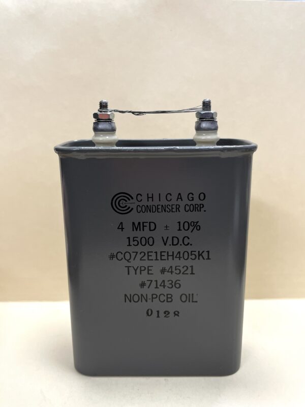 CQ72E1EJ605K High Voltage Capacitor 4 MFD 1500 VDC P/N 4521 Chicago Condenser Corp