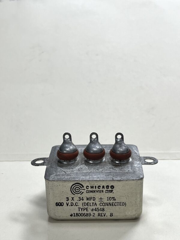 1800689-2 High Voltage Capacitor 3 x .34 MFD 600 VDC P/N 4548 Chicago Condenser Corp