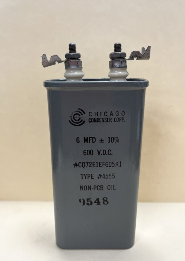 CQ72E1EF605K1 High Voltage Capacitor 6 MFD 600 VDC P/N 4555 Chicago Condenser Corp