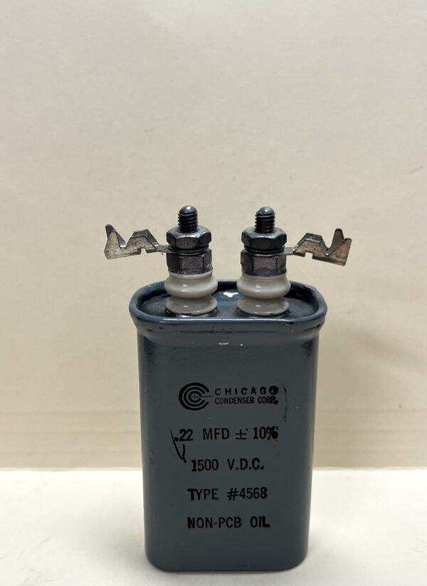 High Voltage Capacitor .22 MFD 1500 VDC P/N 4568 Chicago Condenser Corp