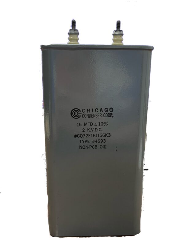 CQ72E1FJ156K3 High Voltage Capacitor 15 MFD 2000 VDC P/N 4593 Chicago Condenser Corp