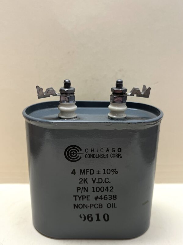 High Voltage Capacitor 4 MFD 2000 VDC P/N 4638 Chicago Condenser Corp