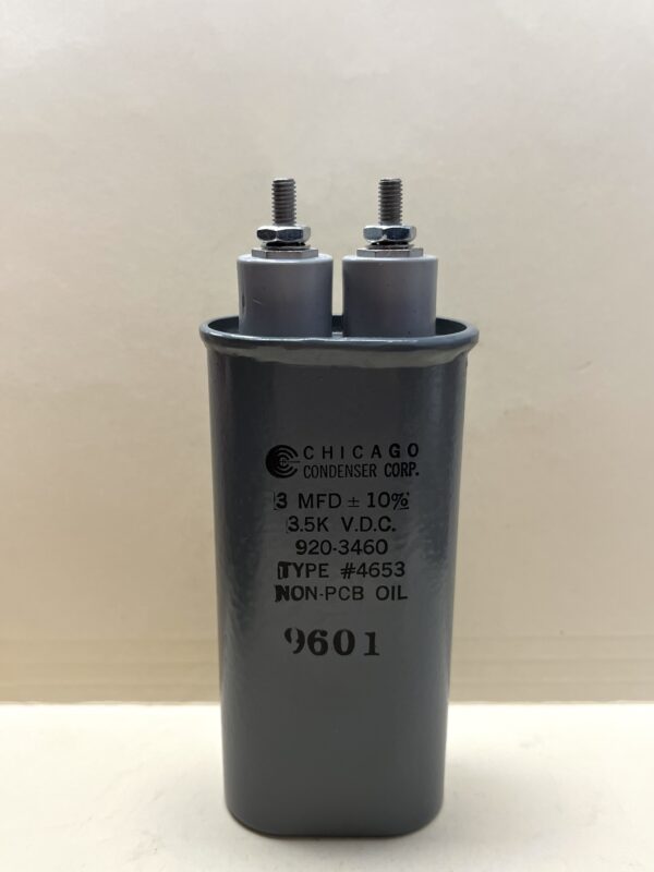 920-3460 High Voltage Capacitor 3 MFD 3500 VDC P/N 4653 Chicago Condenser Corp