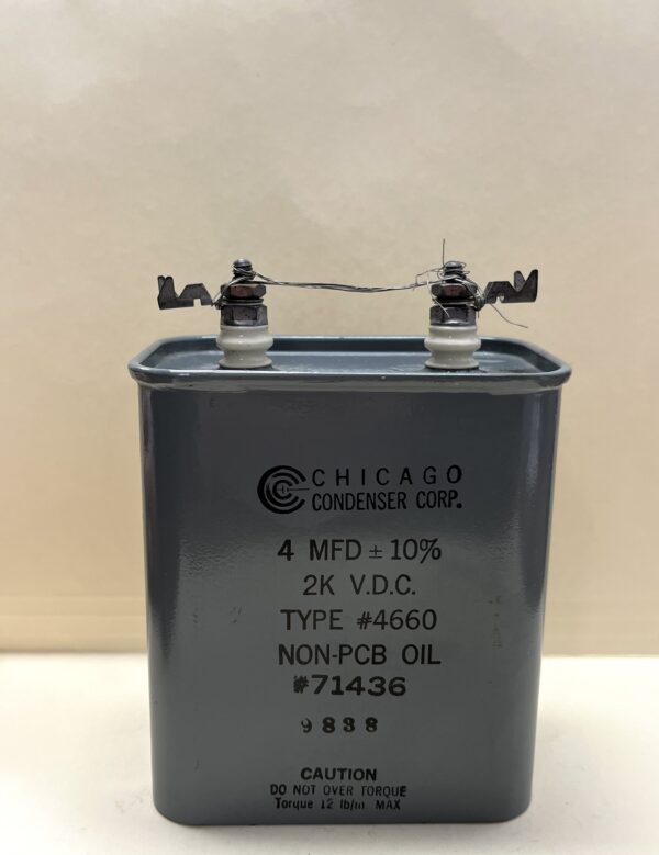 High Voltage Capacitor 4 MFD 2000 VDC P/N 4660 Chicago Condenser Corp