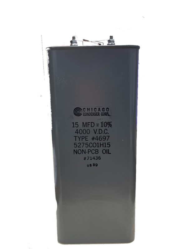 5275CO1H15 High Voltage Capacitor 15 MFD 4000 VDC P/N 4697 Chicago Condenser Corp